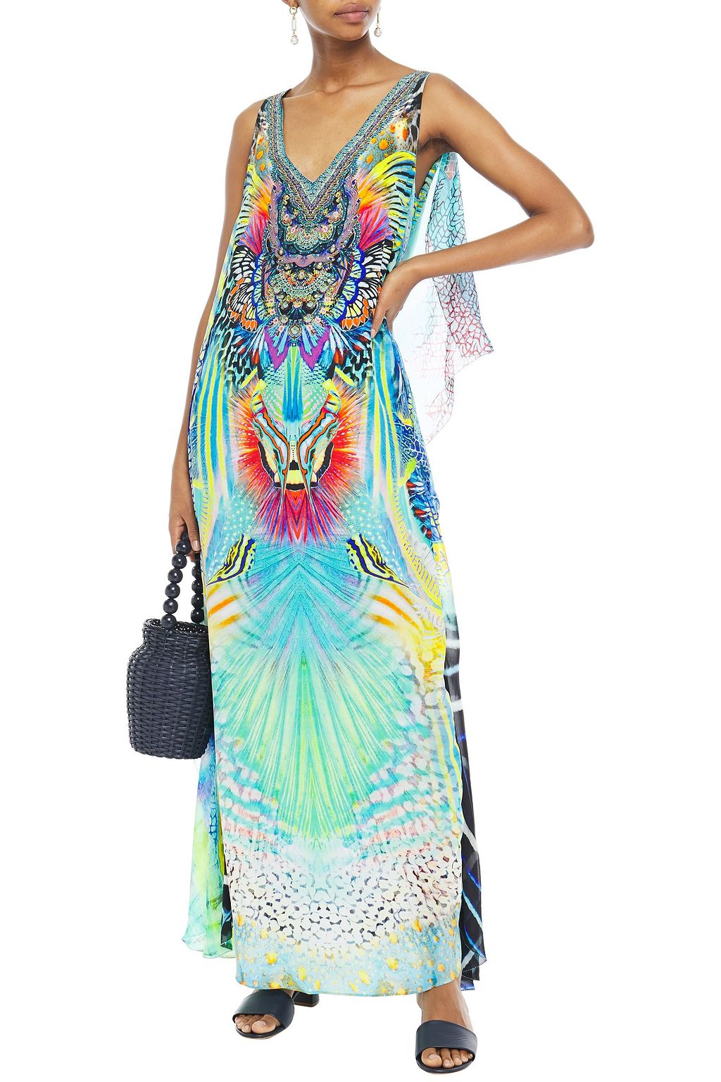 CAMILLA Reef Warrior draped embellished printed silk crepe de chine maxi dress