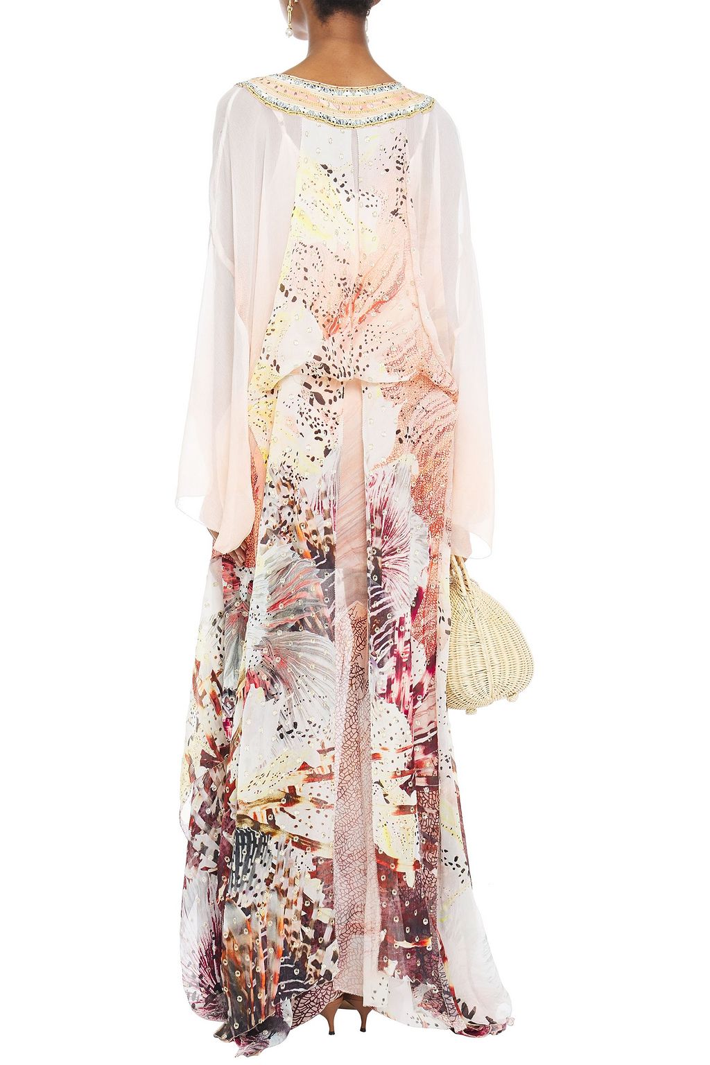 CAMILLA Coastal Treasure ruffled embellished printed fil coupé silk kaftan