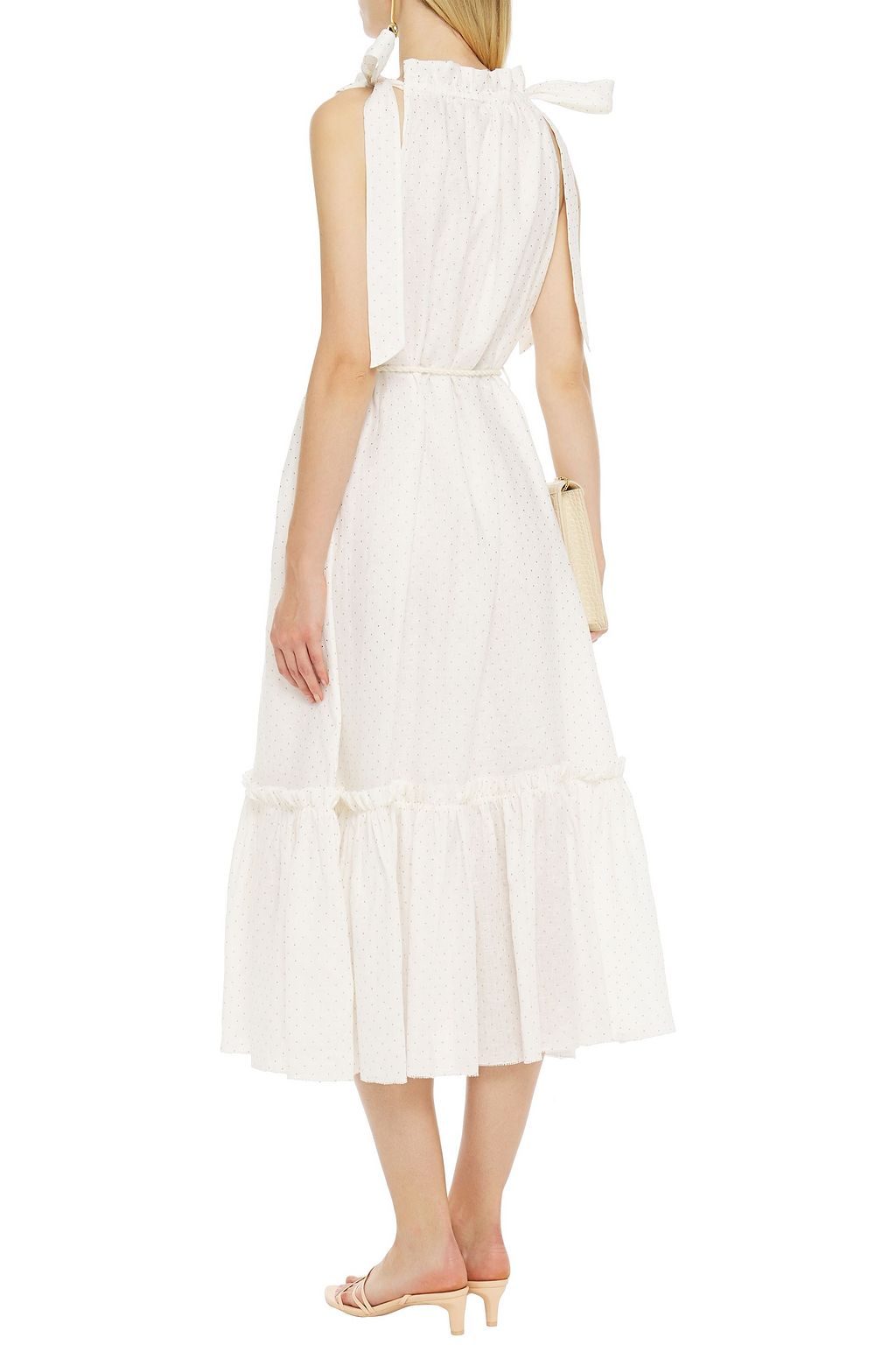 ZIMMERMANN Zinnia belted gathered metallic polka-dot linen midi dress