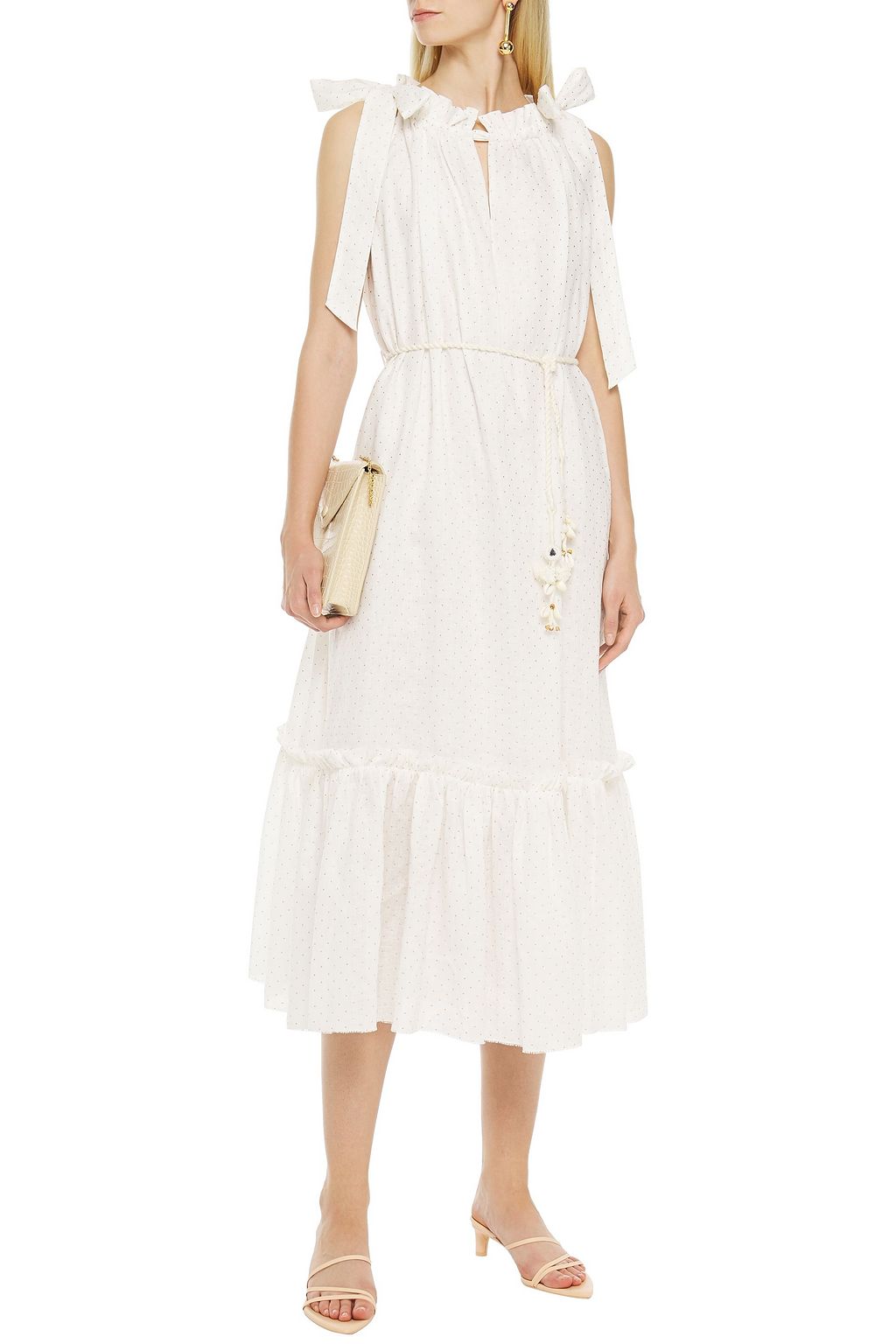 ZIMMERMANN Zinnia belted gathered metallic polka-dot linen midi dress