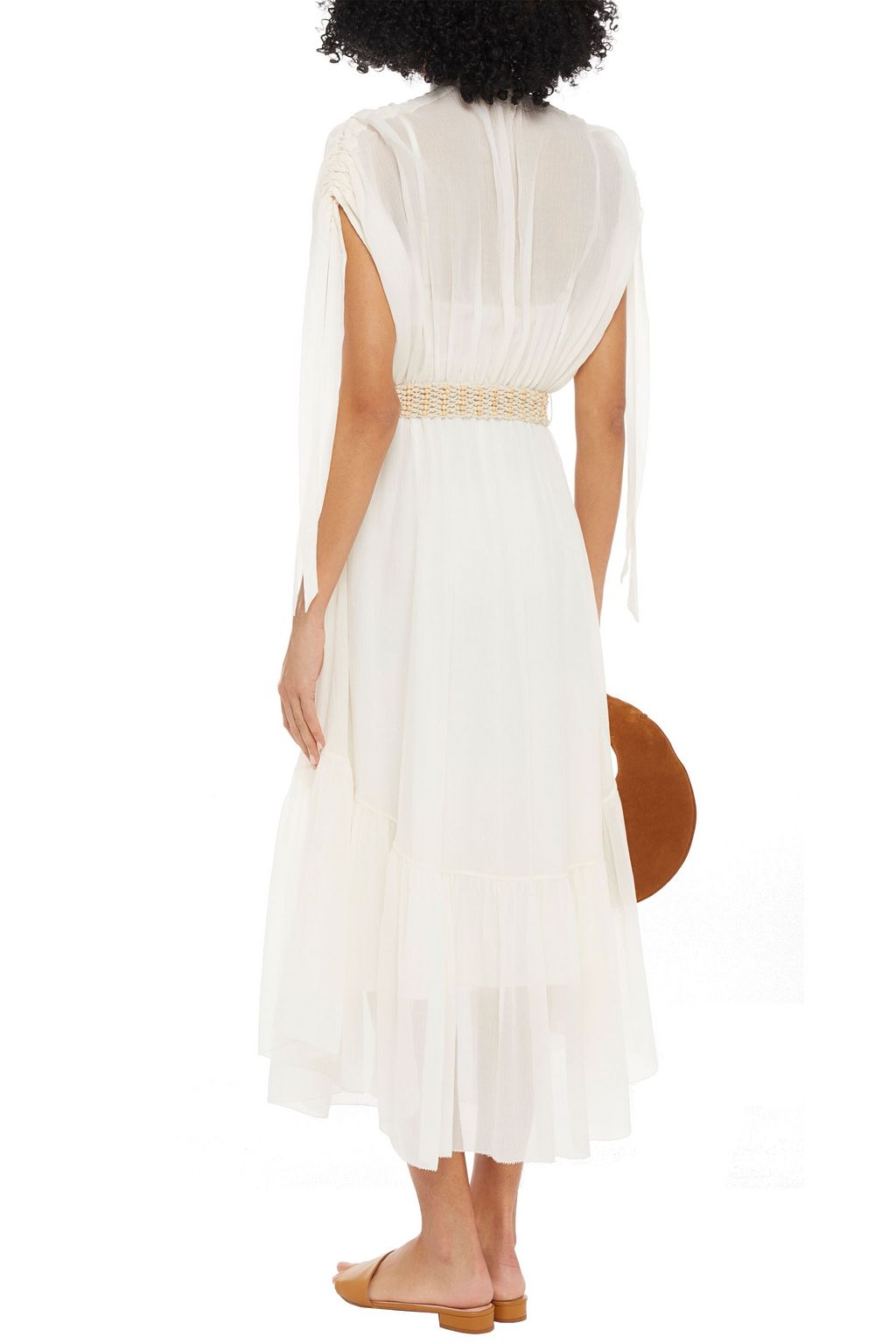 ZIMMERMANN Freja belted gathered cotton and silk-blend crepon midi dress
