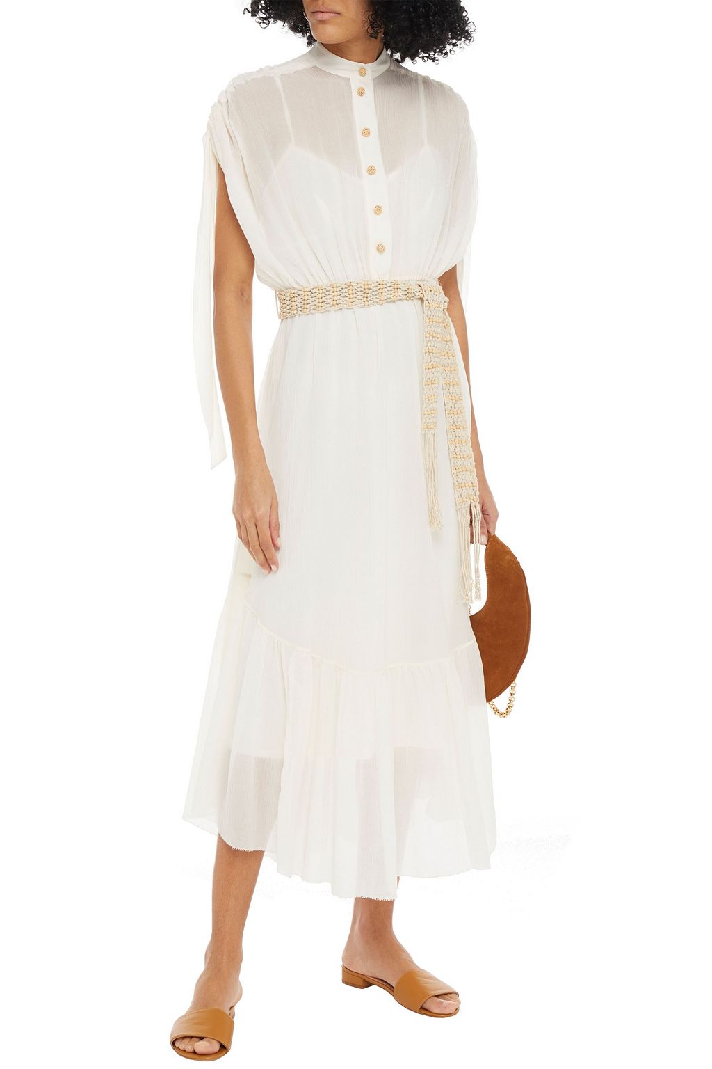 ZIMMERMANN Freja belted gathered cotton and silk-blend crepon midi dress