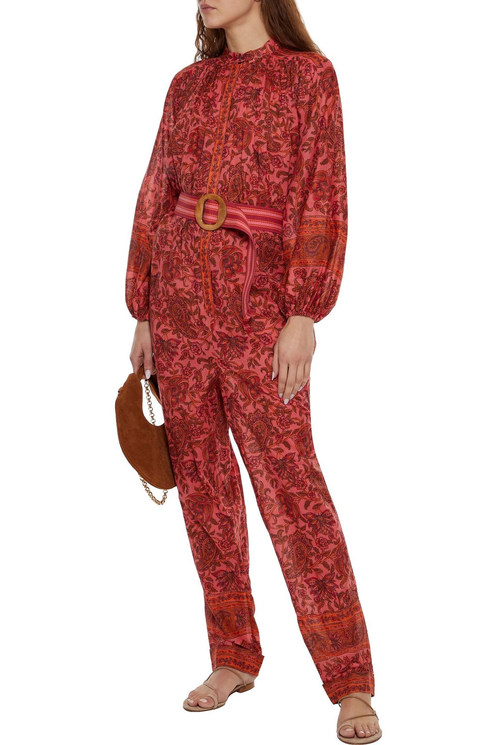 ZIMMERMANN Edie belted printed cotton-voile jumpsuit