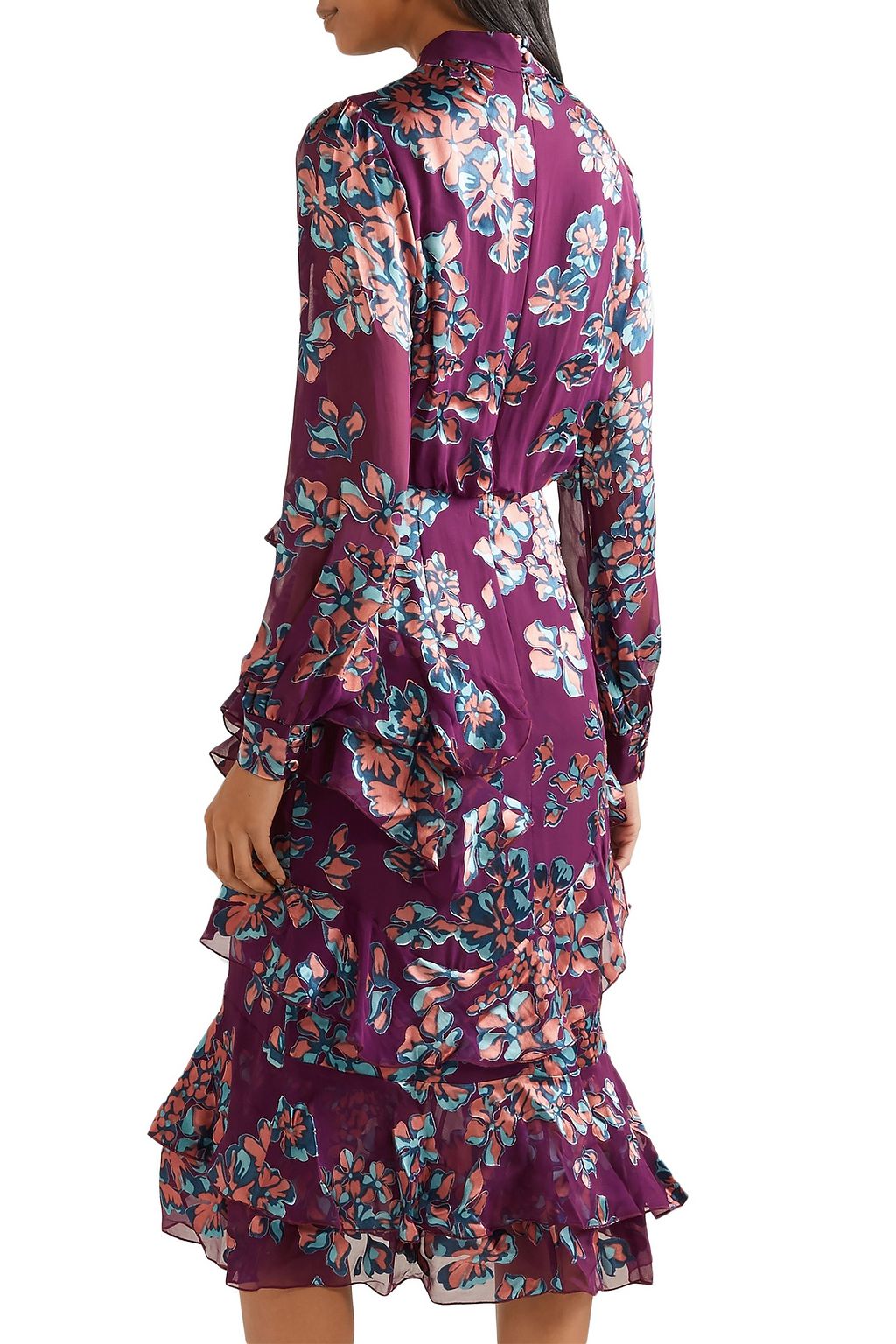 SALONI Isa Midikleid aus Devoré mit Blumenprint und Rüschen