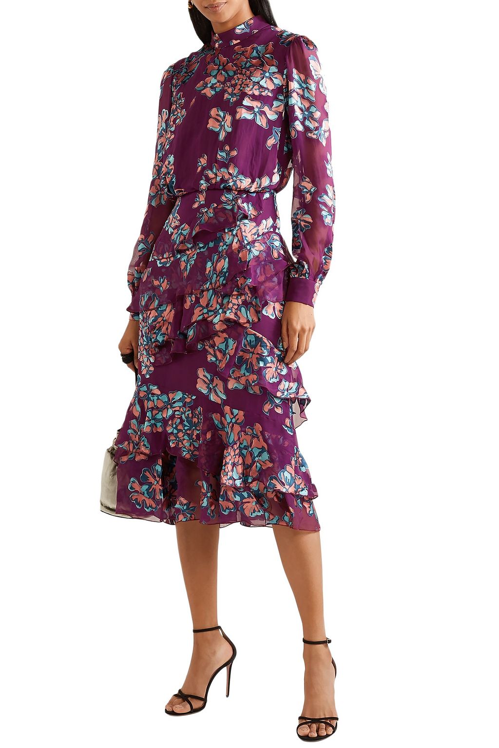 SALONI Isa Midikleid aus Devoré mit Blumenprint und Rüschen