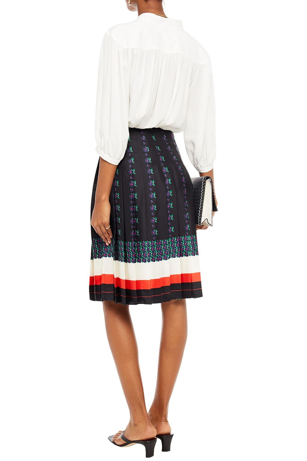Navy Carmine pleated printed silk-twill skirt | Sale up to ...
