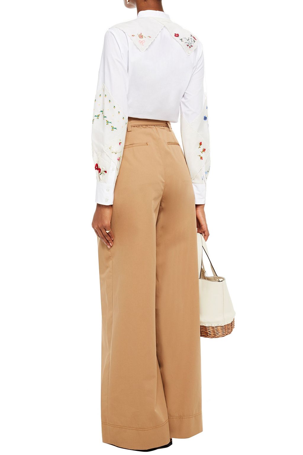TORY BURCH Pleated cotton-twill wide-leg pants
