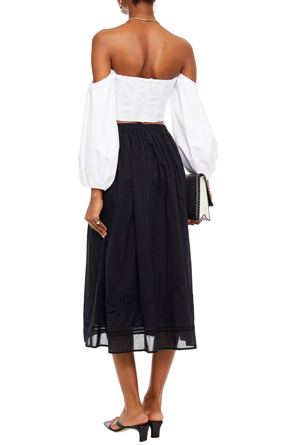 TORY BURCH Embroidered cotton-voile midi skirt