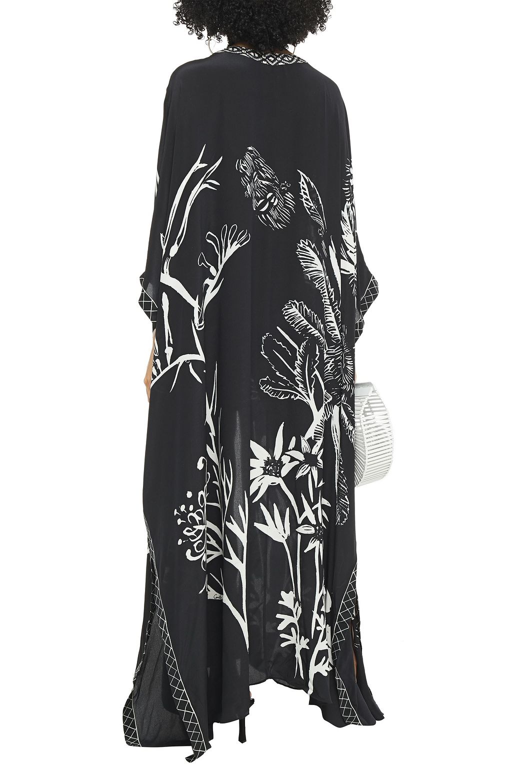 CAMILLA Tie-neck embellished printed silk-crepon kaftan
