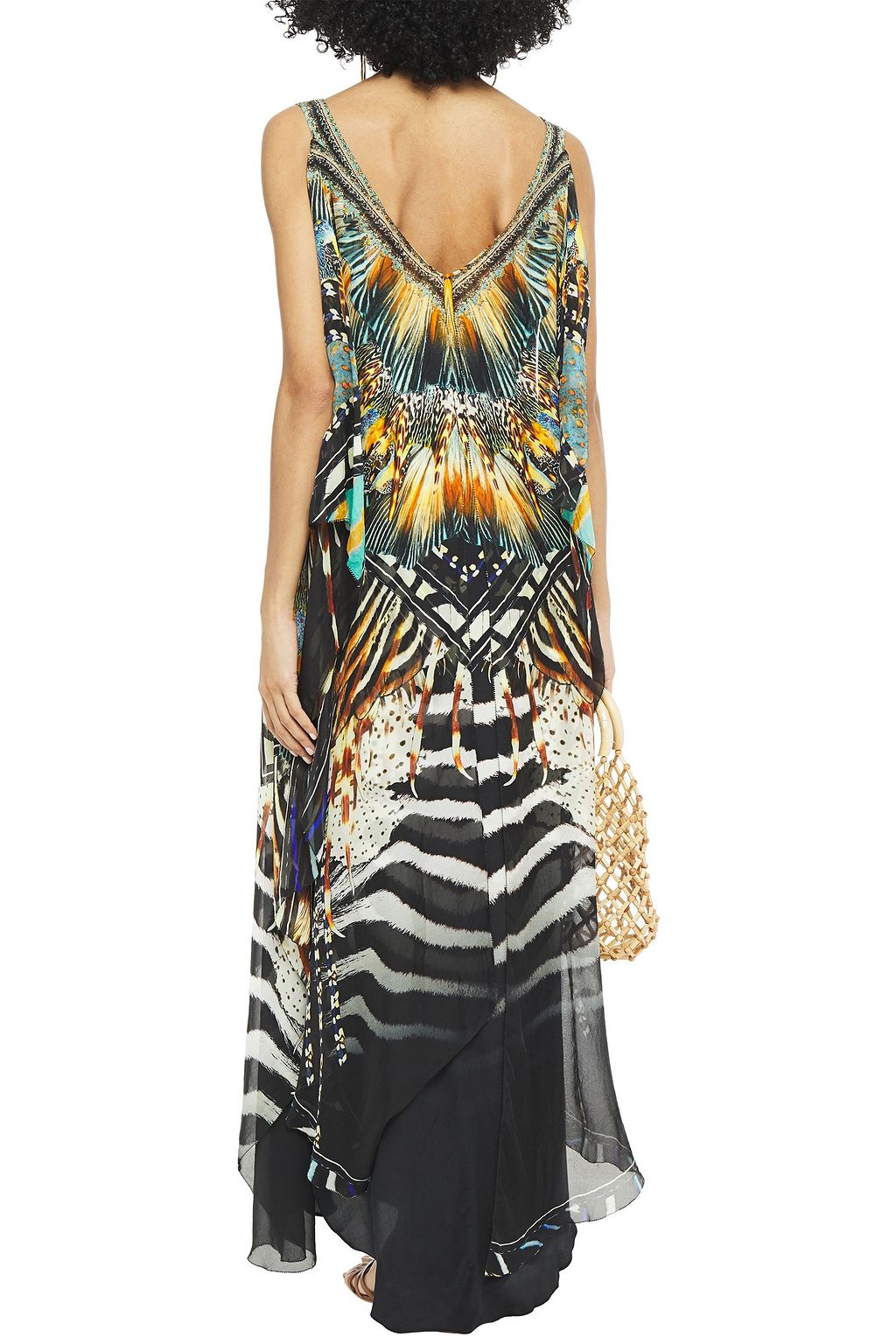 CAMILLA Layered crystal-embellished printed chiffon and silk crepe de chine maxi dress