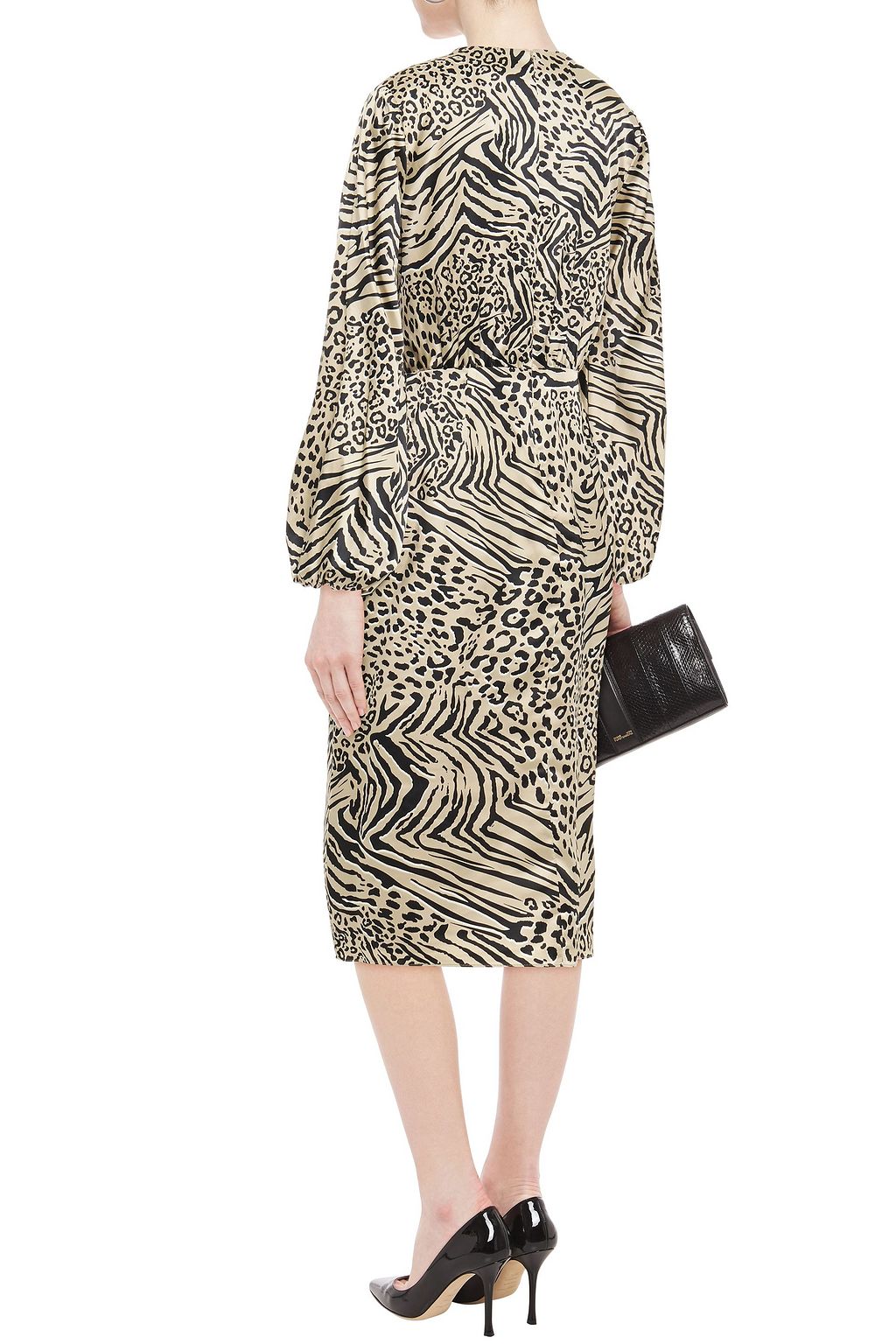 JAY GODFREY Wrap-effect pleated printed stretch-satin dress