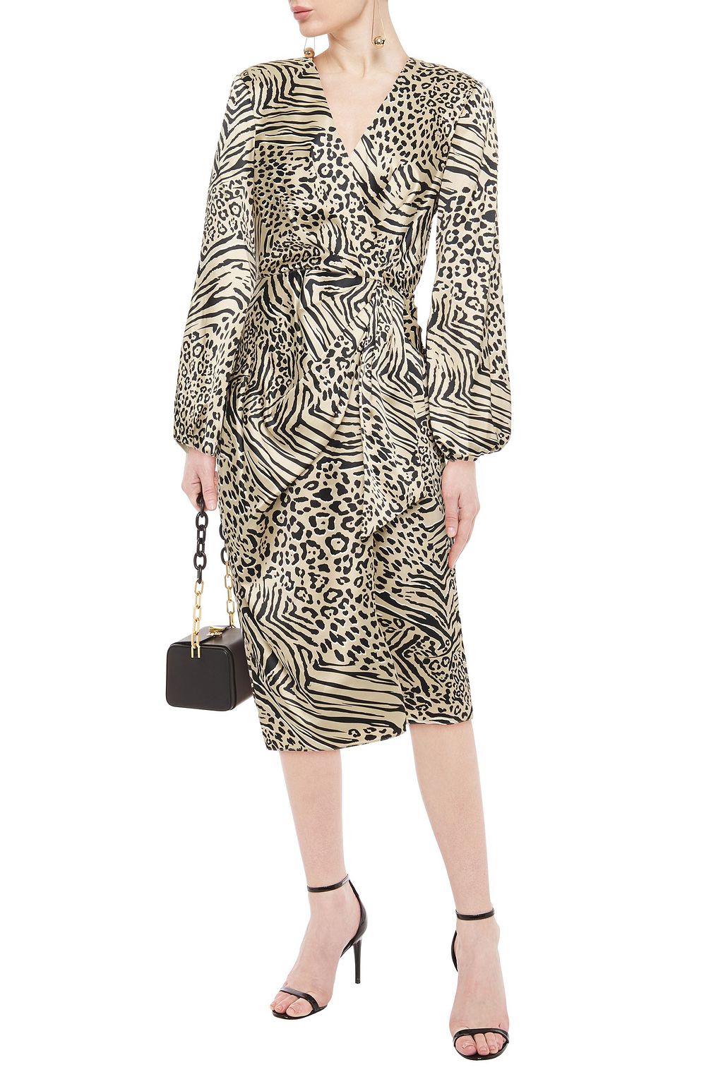 JAY GODFREY Wrap-effect pleated printed stretch-satin dress