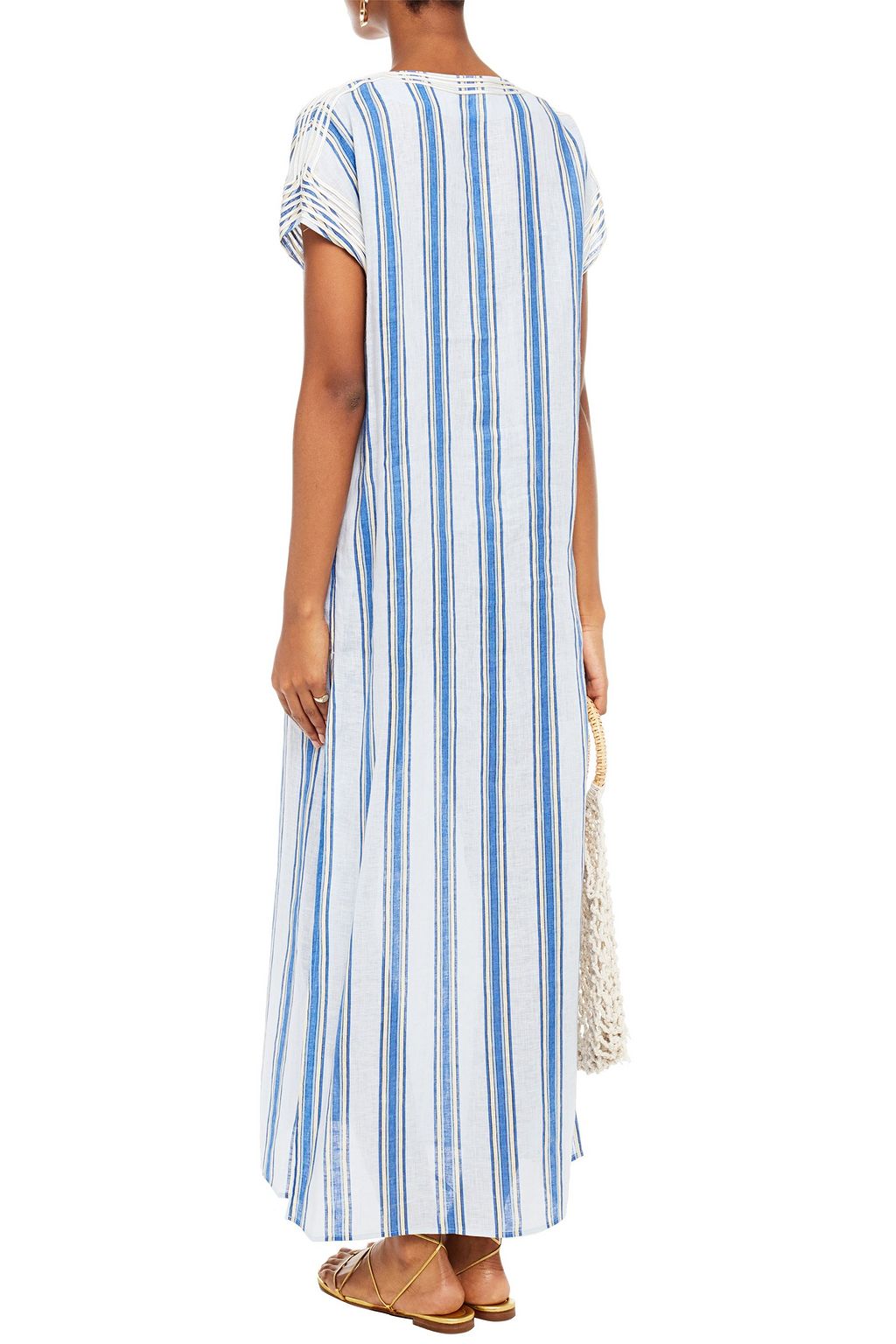 TORY BURCH Embroidered striped linen kaftan