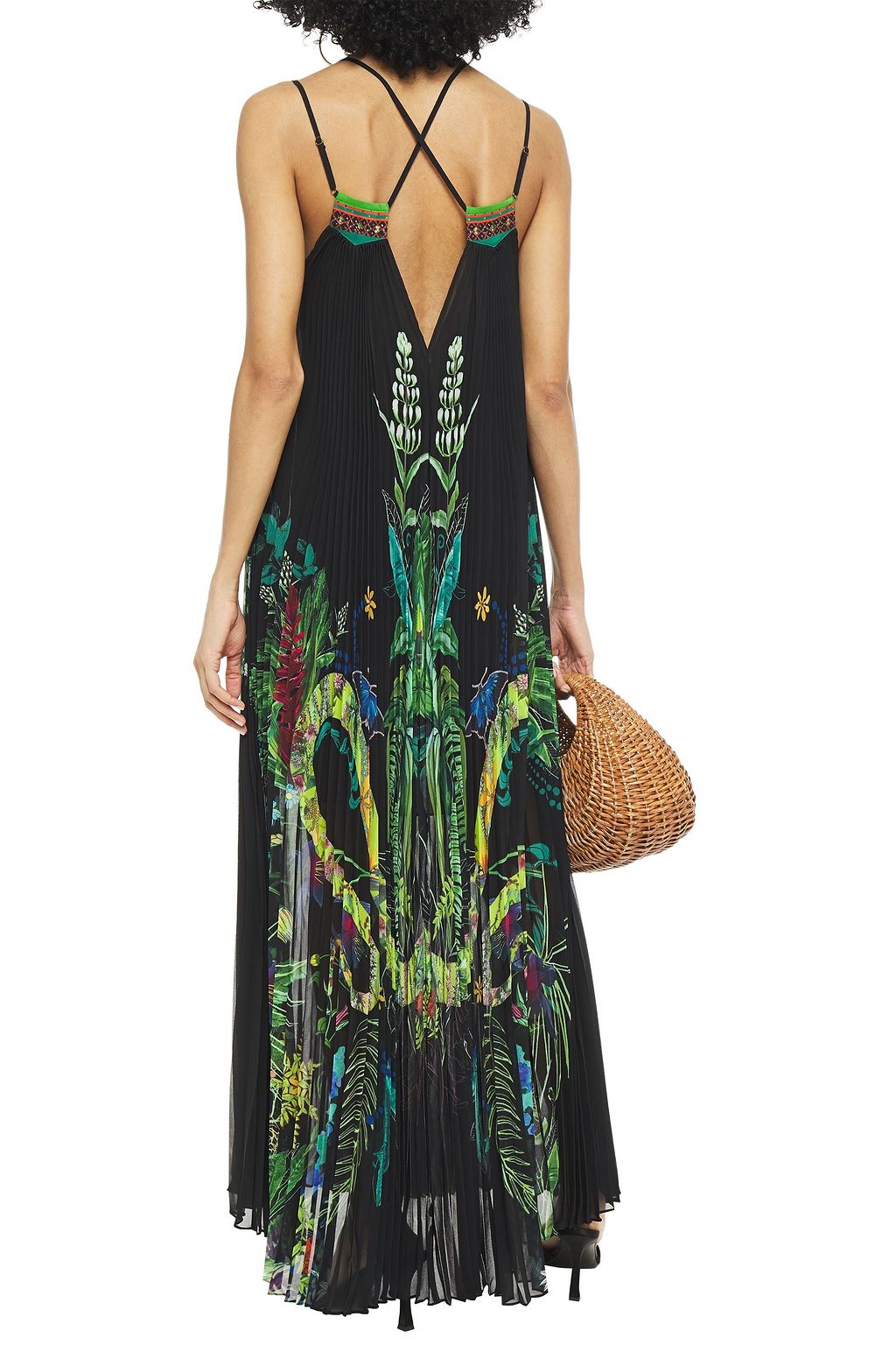 CAMILLA Crystal-embellished pleated printed crepe de chine maxi dress