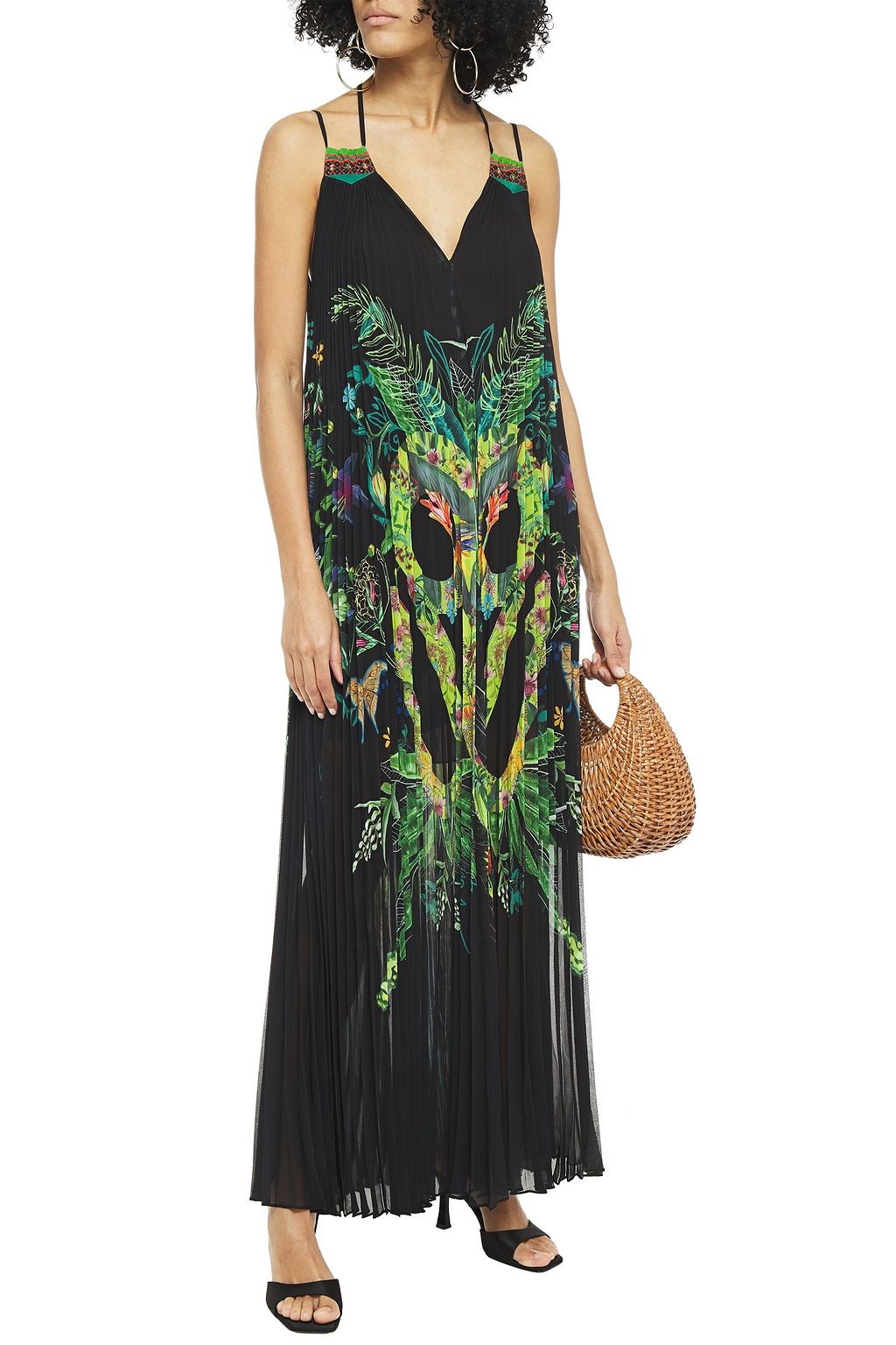 CAMILLA Crystal-embellished pleated printed crepe de chine maxi dress