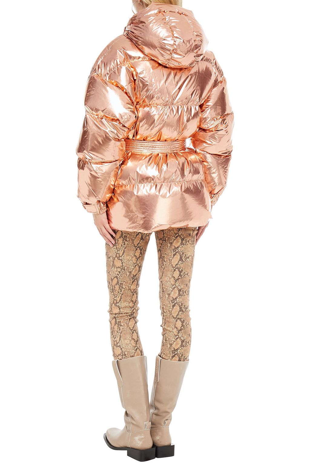 IENKI IENKI Michlin belted metallic quilted shell down jacket