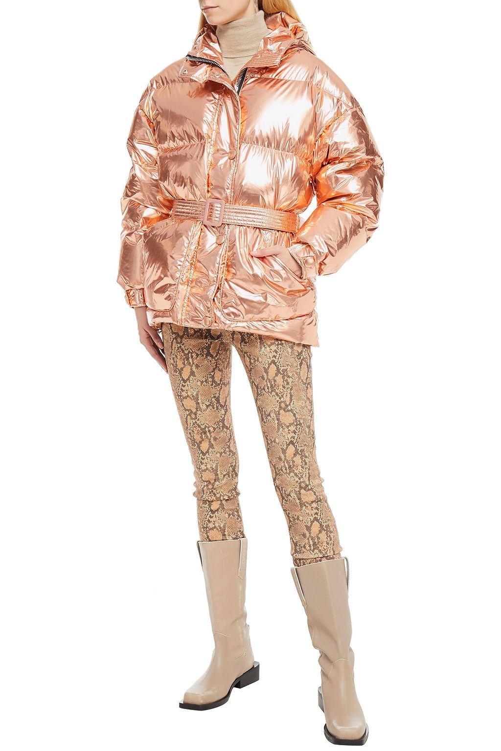 IENKI IENKI Michlin belted metallic quilted shell down jacket