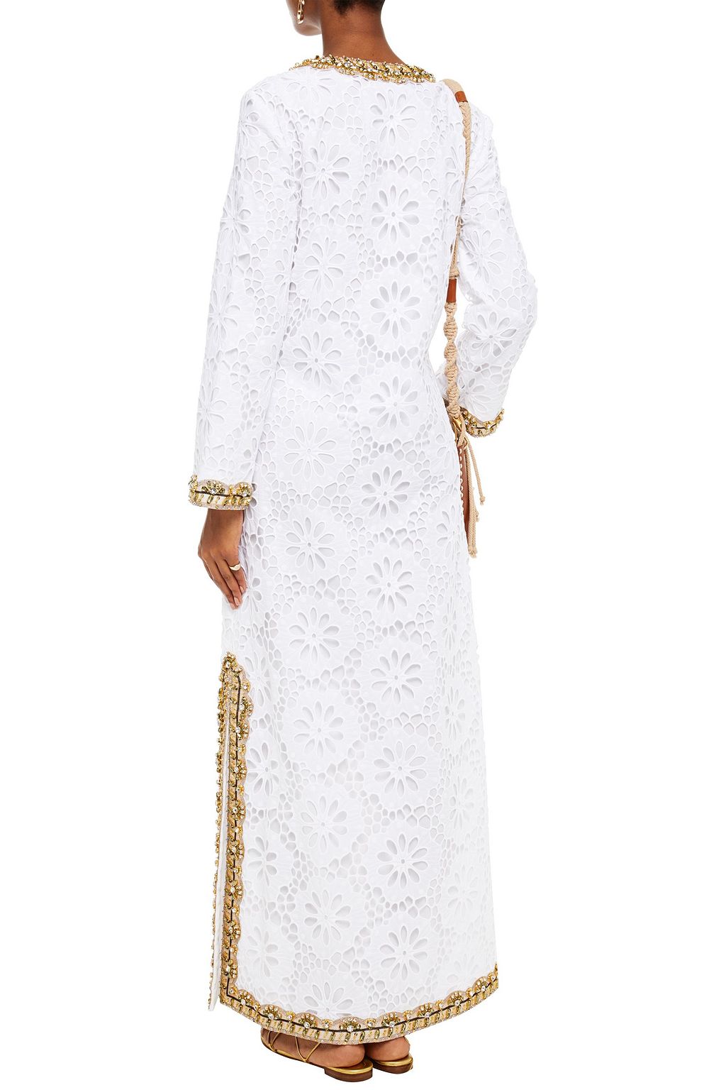 TORY BURCH Embellished broderie anglaise cotton maxi dress