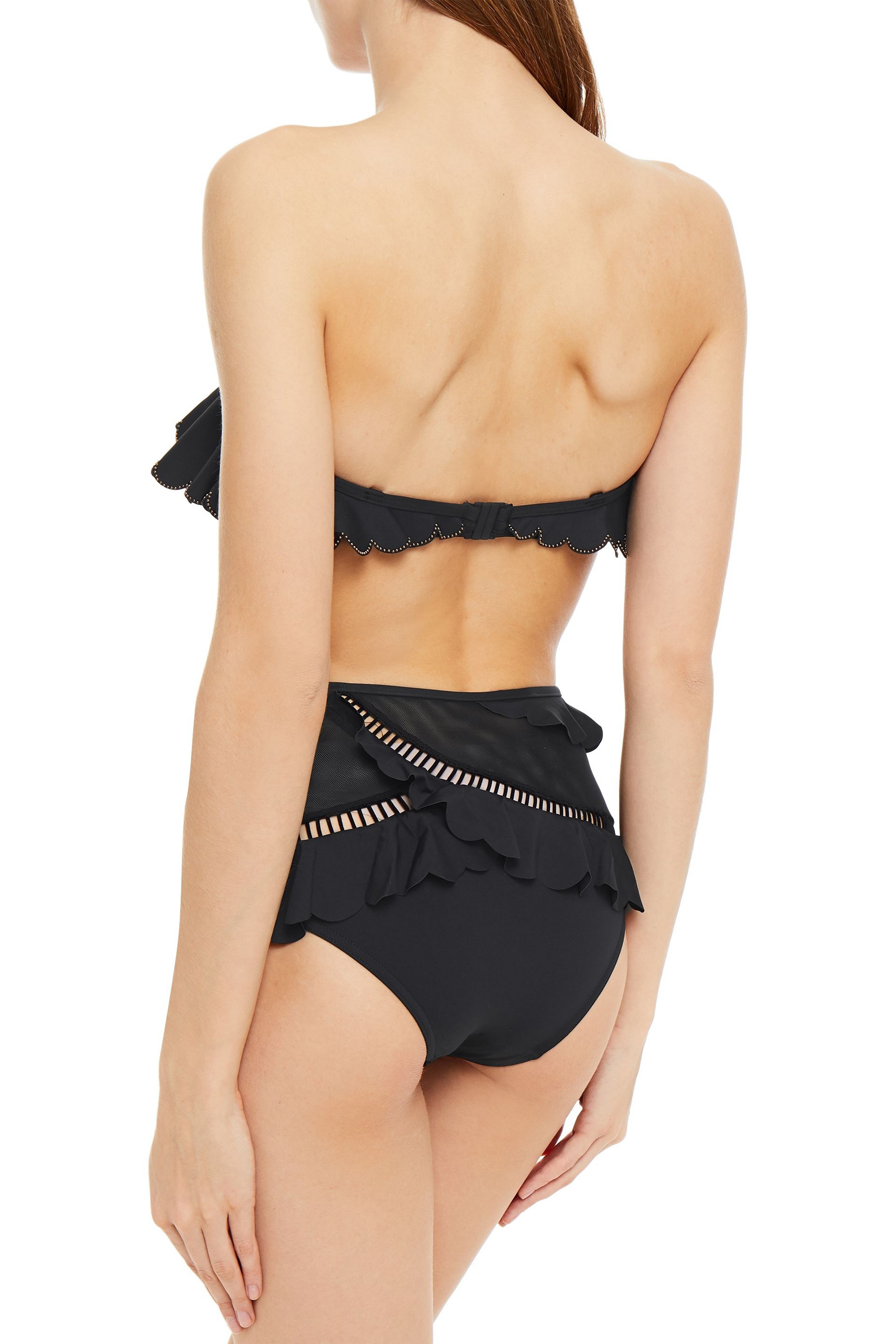 Zimmermann Edie mesh-paneled ruffled high-rise bikini briefs
