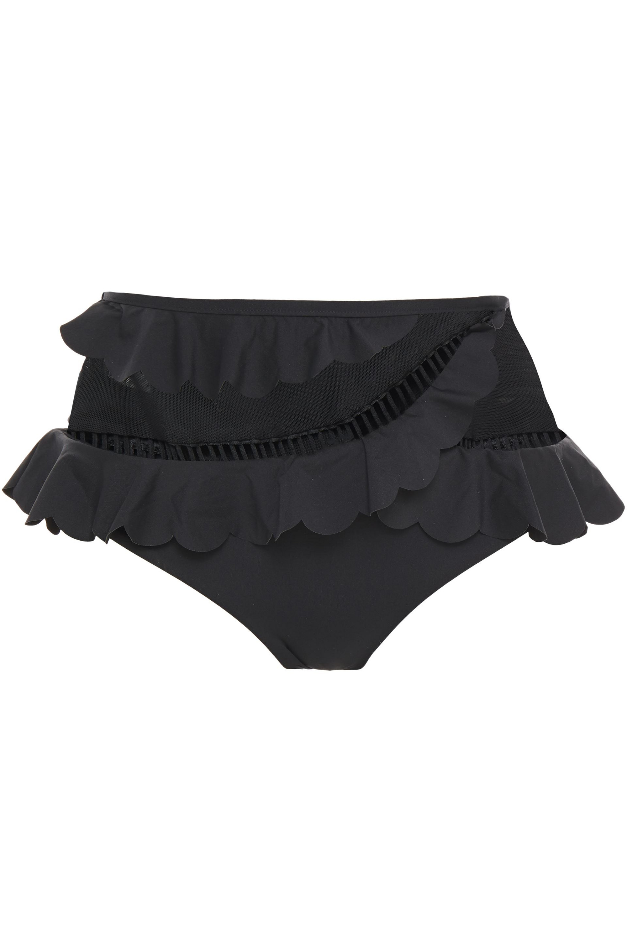 Zimmermann Edie mesh-paneled ruffled high-rise bikini briefs