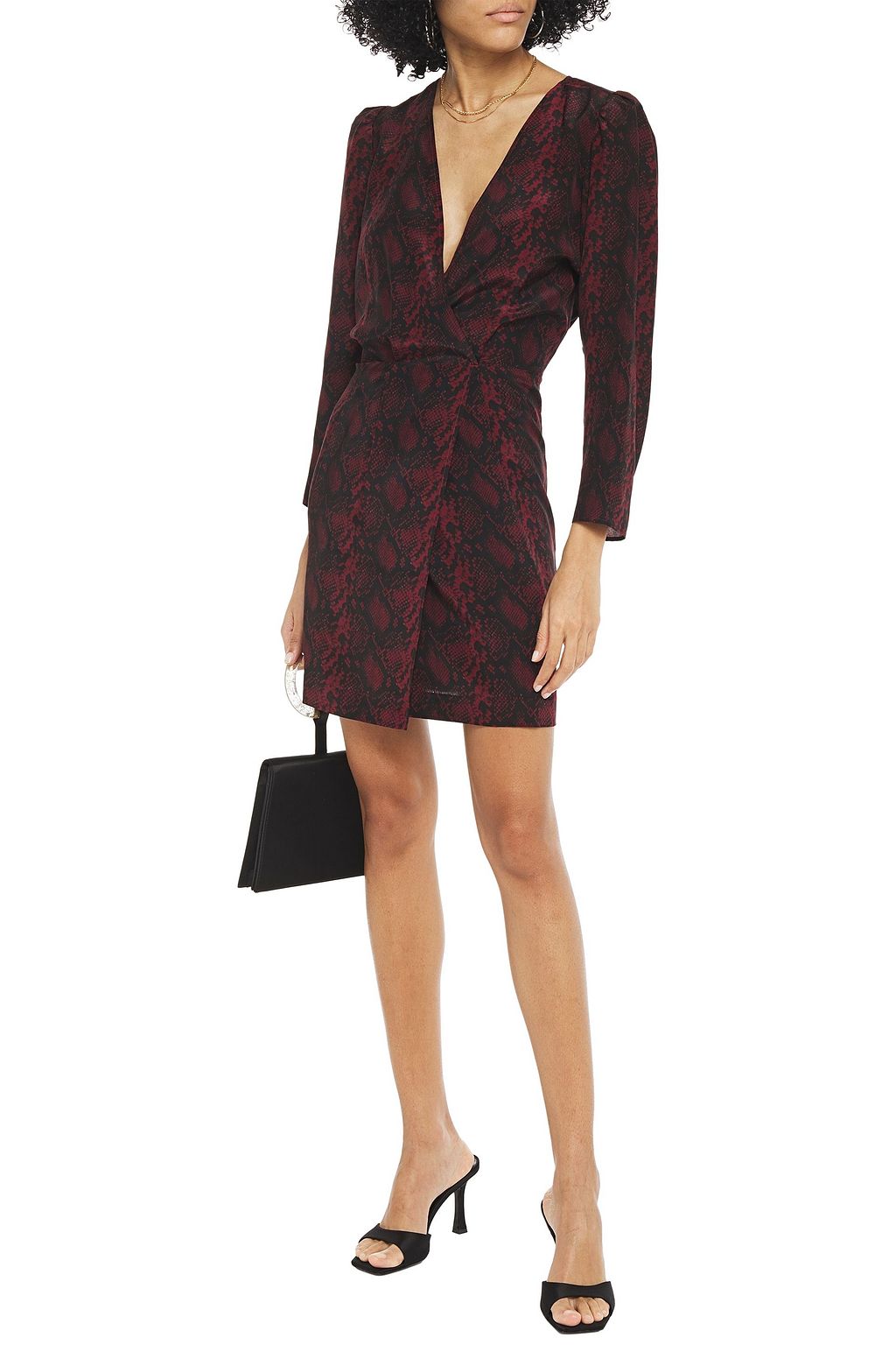 NILI LOTAN Pamela wrap-effect snake-print silk crepe de chine mini dress