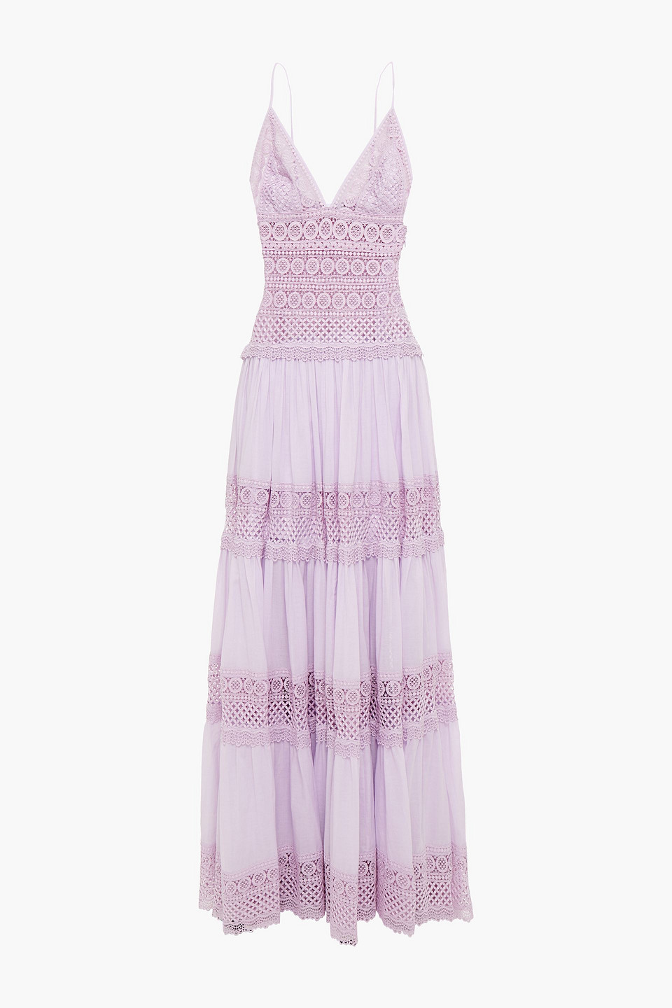 Charo Ruiz Ibiza Woman Miriam Crocheted Lace And Cotton-blend Voile Maxi Dress Lilac Size L