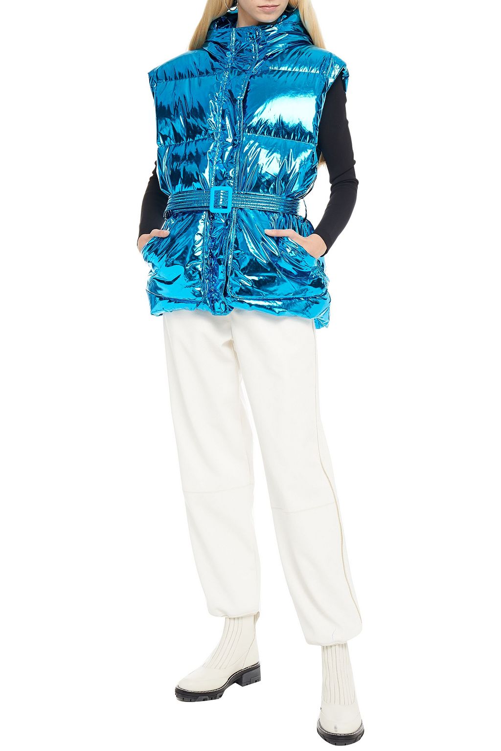 IENKI IENKI Belted metallic quilted shell hooded down vest