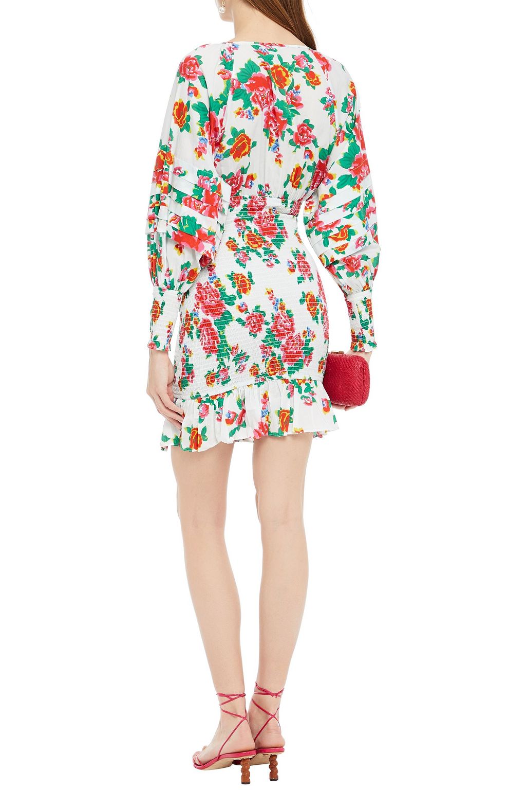 RHODE Anya shirred floral-print cotton mini dress