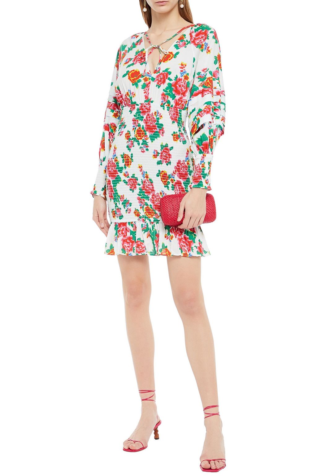 RHODE Anya shirred floral-print cotton mini dress