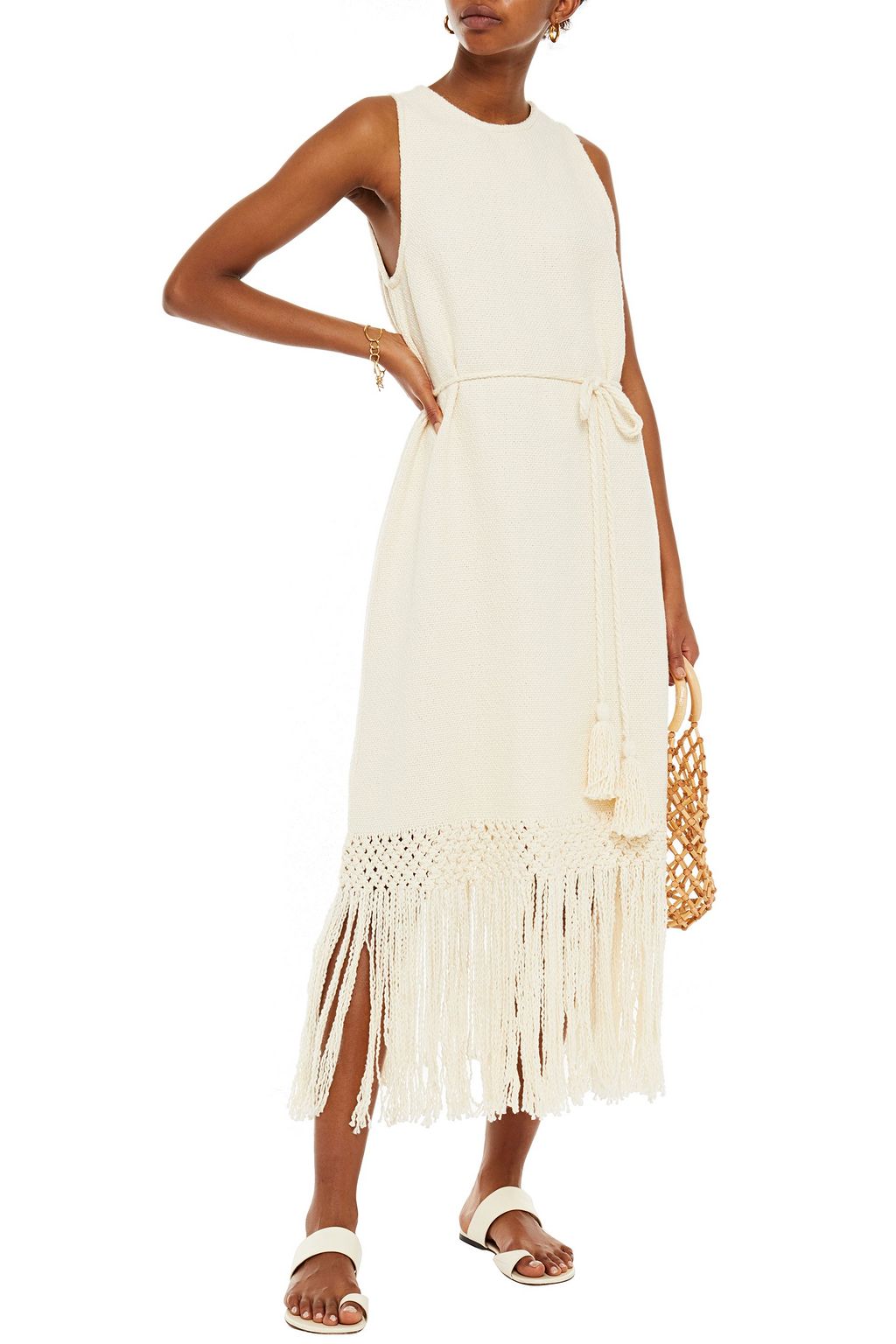 RHODE Aaliyah macramé-trimmed cotton midi dress