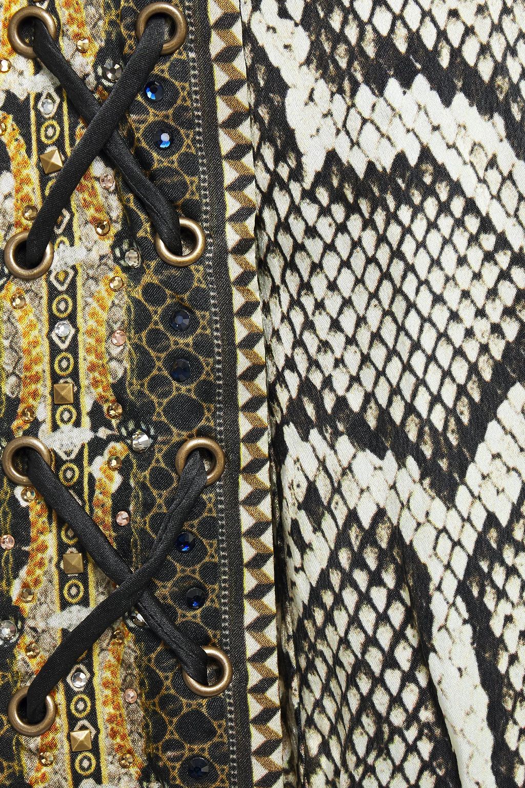CAMILLA Lace-up crystal-embellished snake-print silk crepe de chine kimono