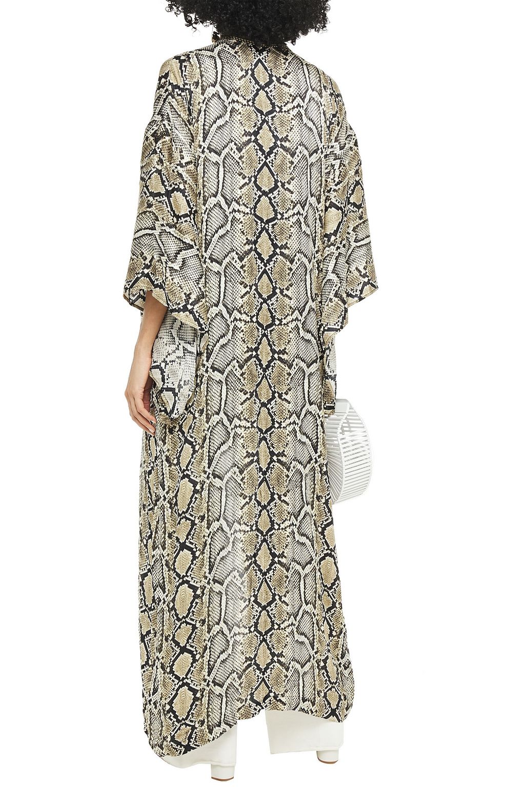 CAMILLA Lace-up crystal-embellished snake-print silk crepe de chine kimono