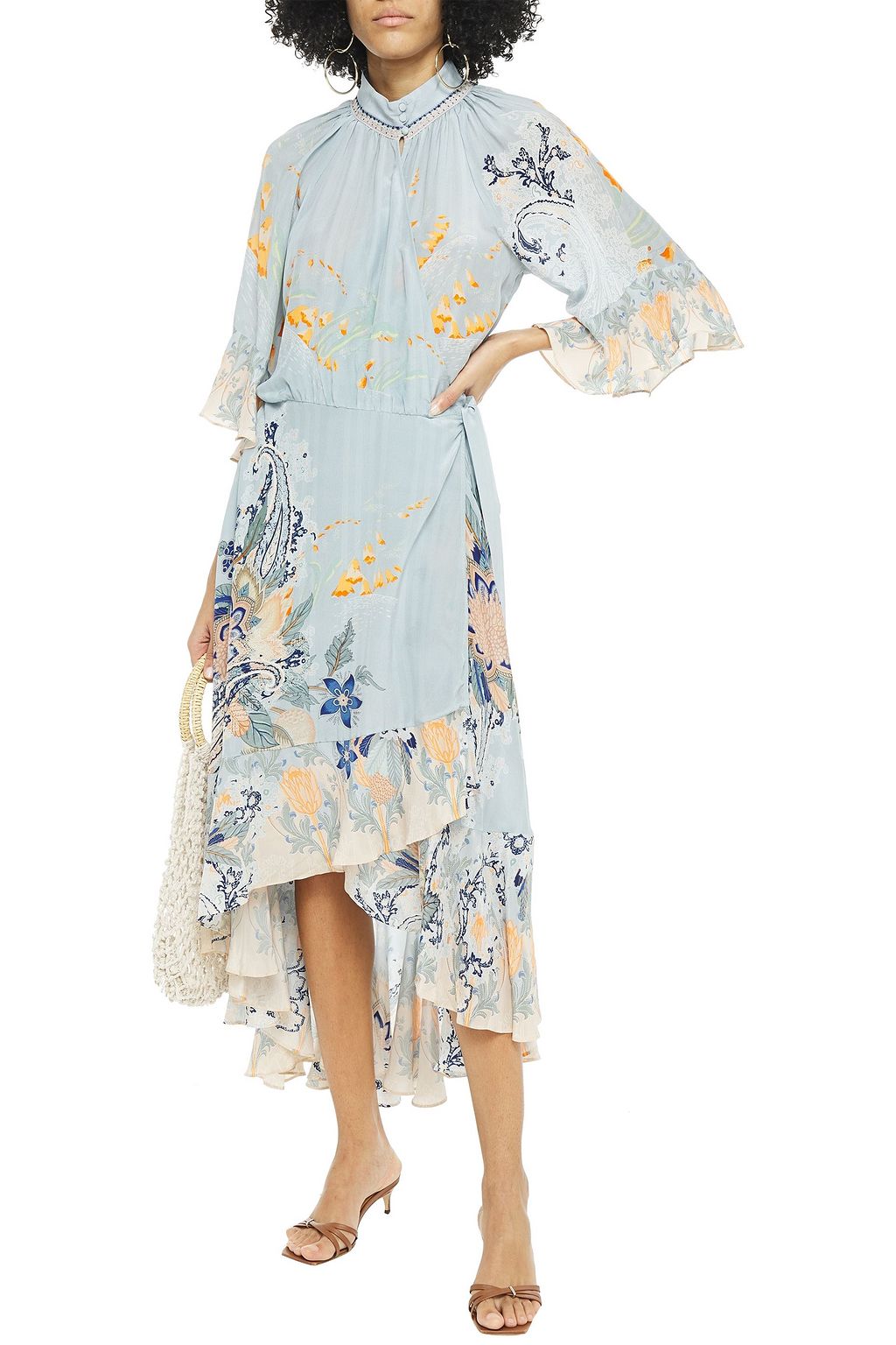 CAMILLA Crystal-embellished printed silk crepe de chine midi wrap dress