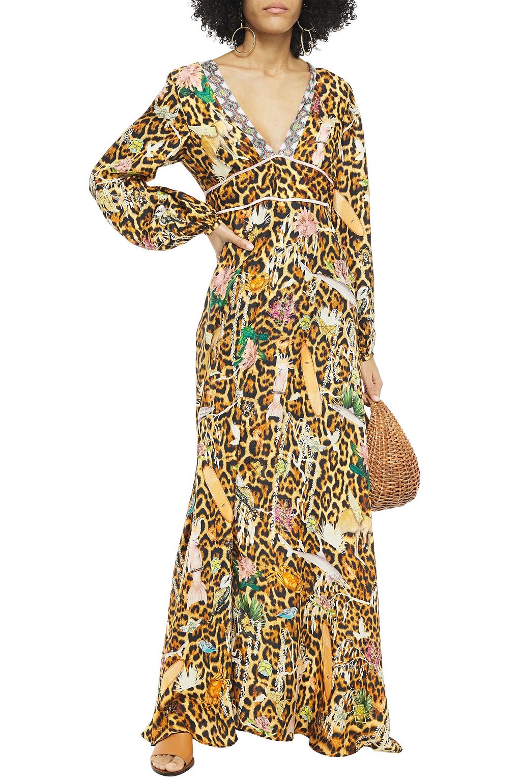 CAMILLA Embellished printed silk-satin maxi dress