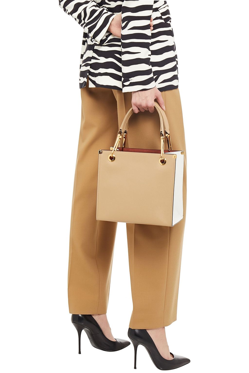 MARNI Embellished two-tone textured-leather tote