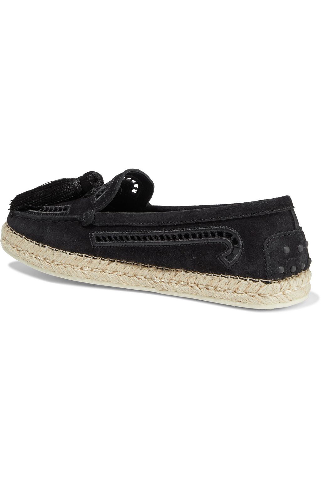 TOD'S حذاء لوفر من الشامواه مزخرف بالكروشيه ومزيّن بشراريب