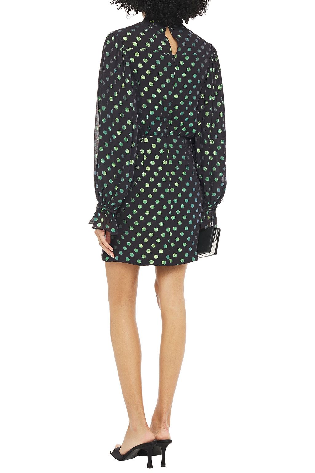 SALONI Gathered metallic fil coupé silk-blend crepon mini dress