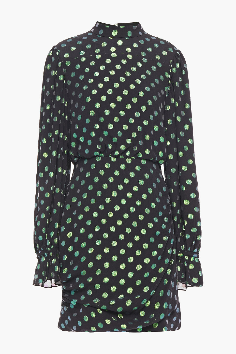 Gathered metallic fil coupé silk-blend crepon mini dress
