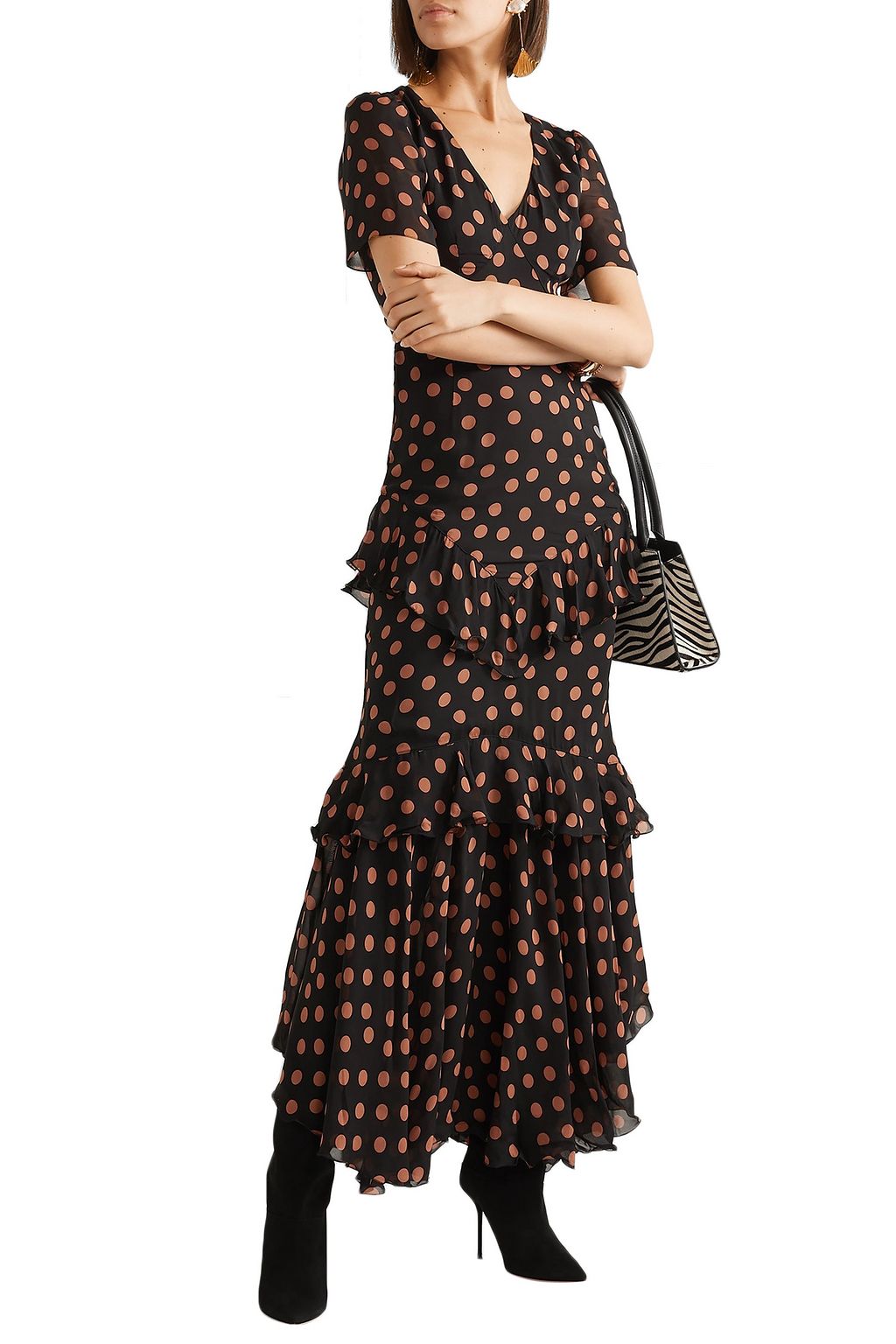 DE LA VALI Juliette ruffled polka-dot chiffon maxi dress