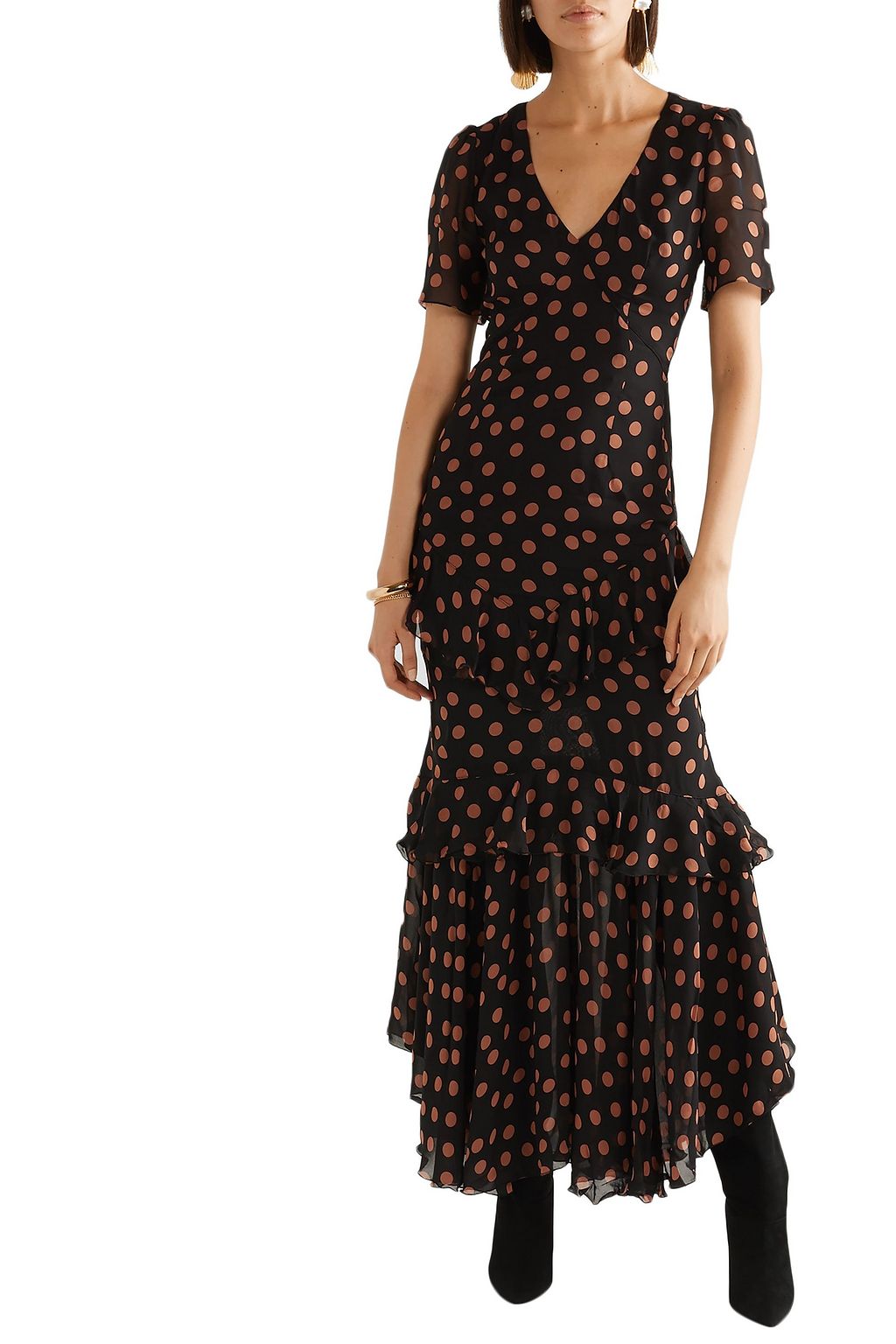 DE LA VALI Juliette ruffled polka-dot chiffon maxi dress