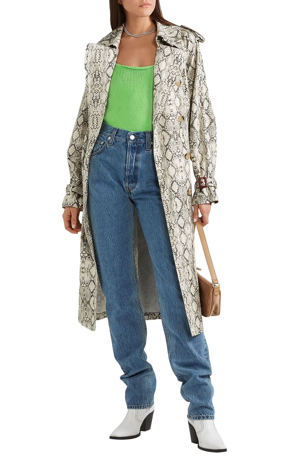 LES RÊVERIES Snake-print cotton trench coat