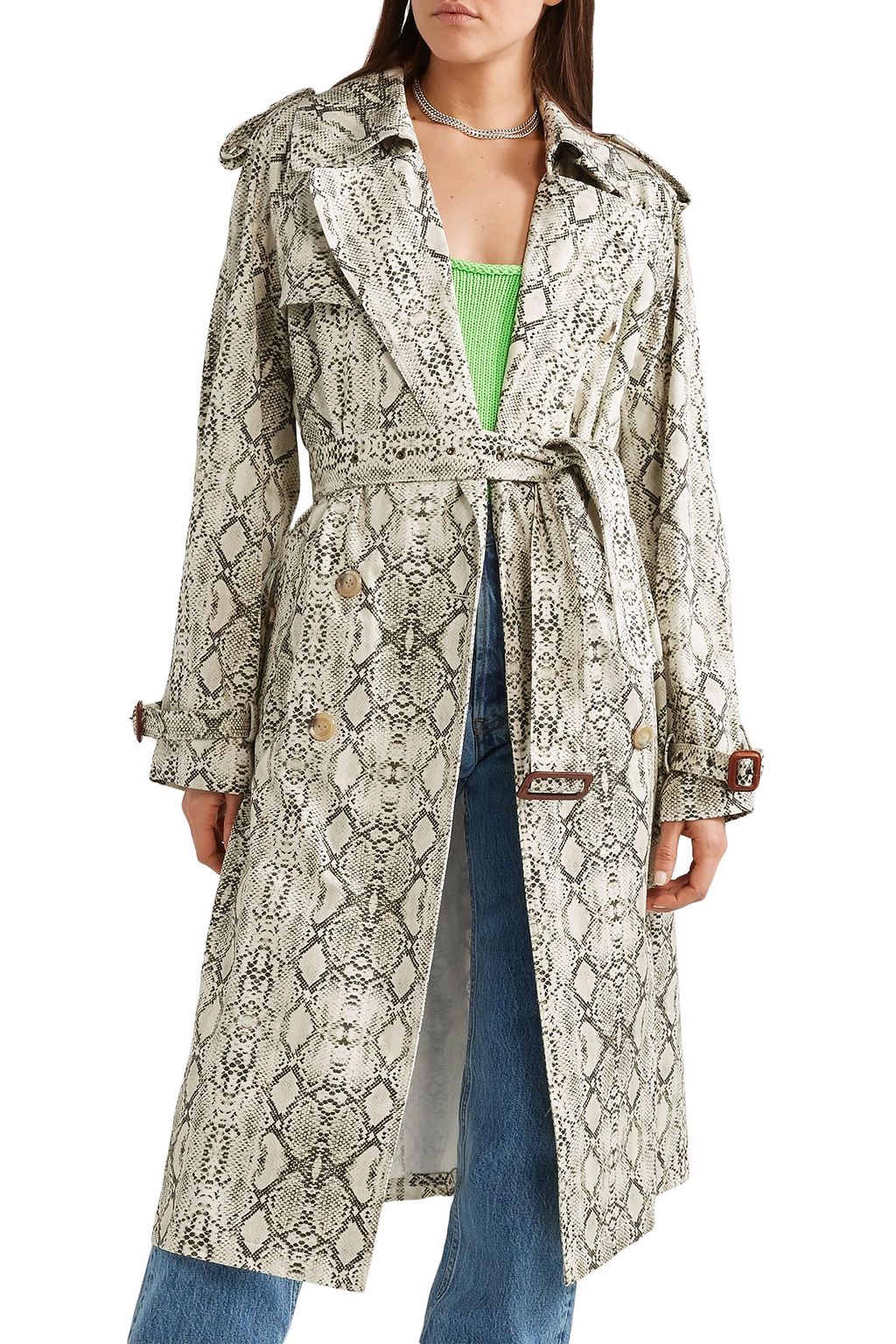 LES RÊVERIES Snake-print cotton trench coat