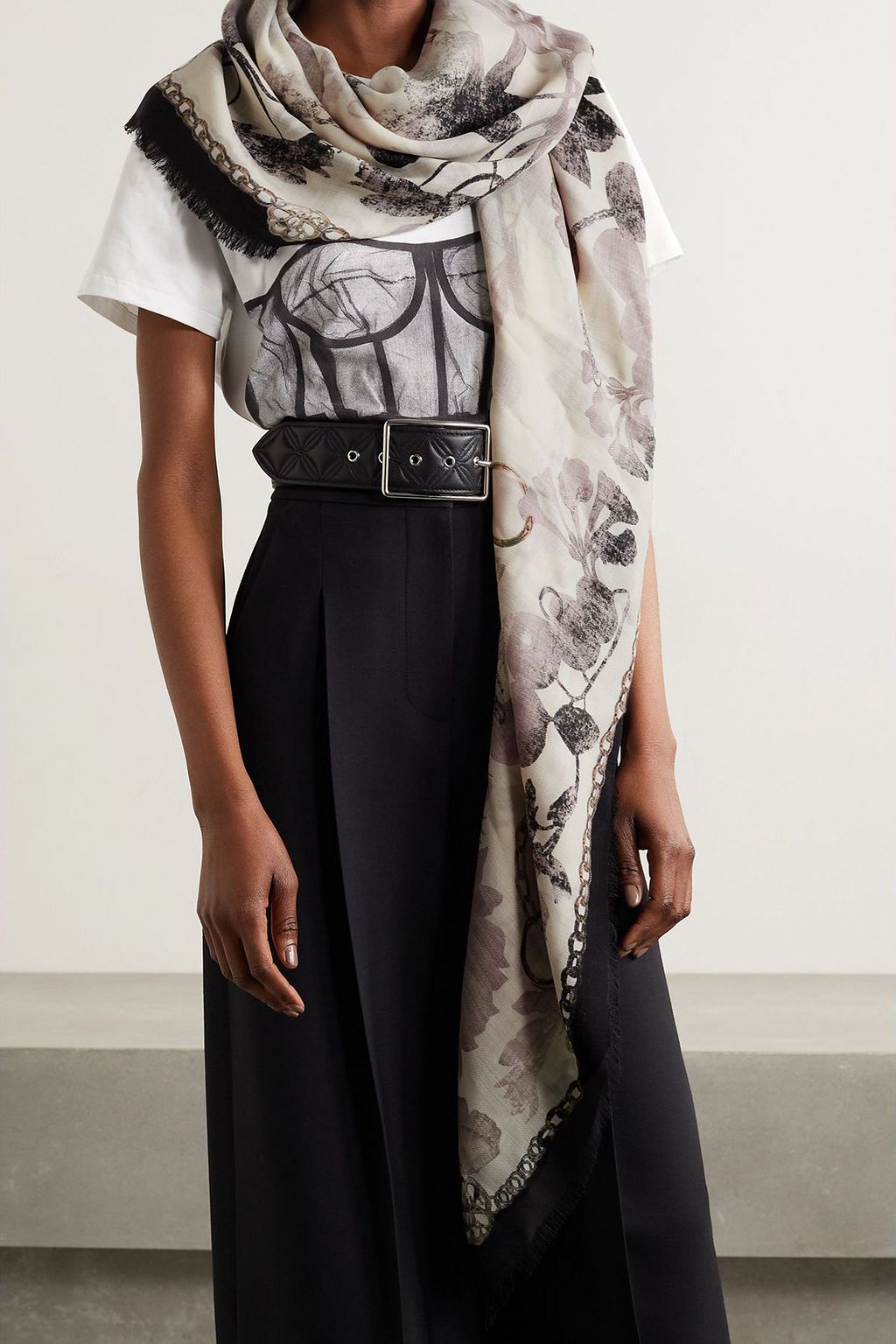 MCQUEEN Tuch aus bedrucktem Woll-Twill mit Fransen