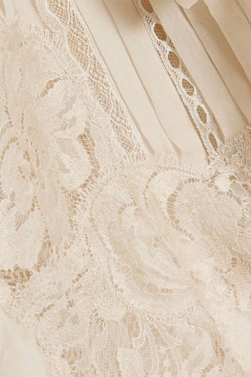 VALENTINO GARAVANI Bluse aus Seidenchiffon mit Einsätzen aus schnurgebundener Spitze und Rüschen