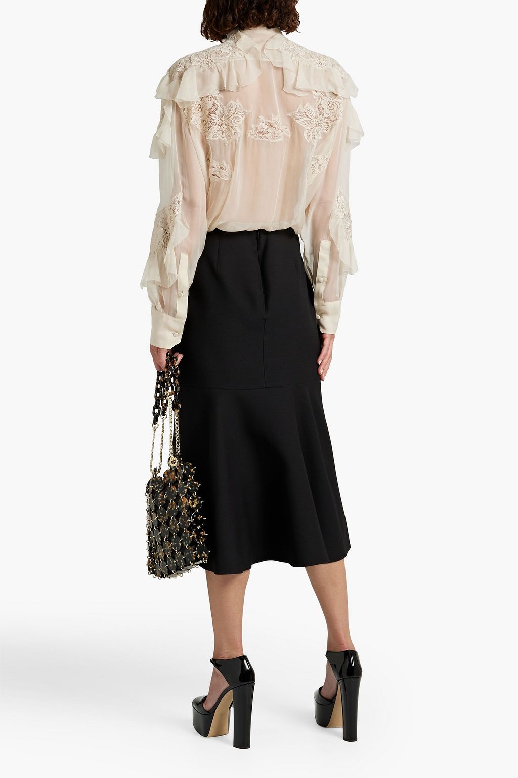 VALENTINO GARAVANI Bluse aus Seidenchiffon mit Einsätzen aus schnurgebundener Spitze und Rüschen