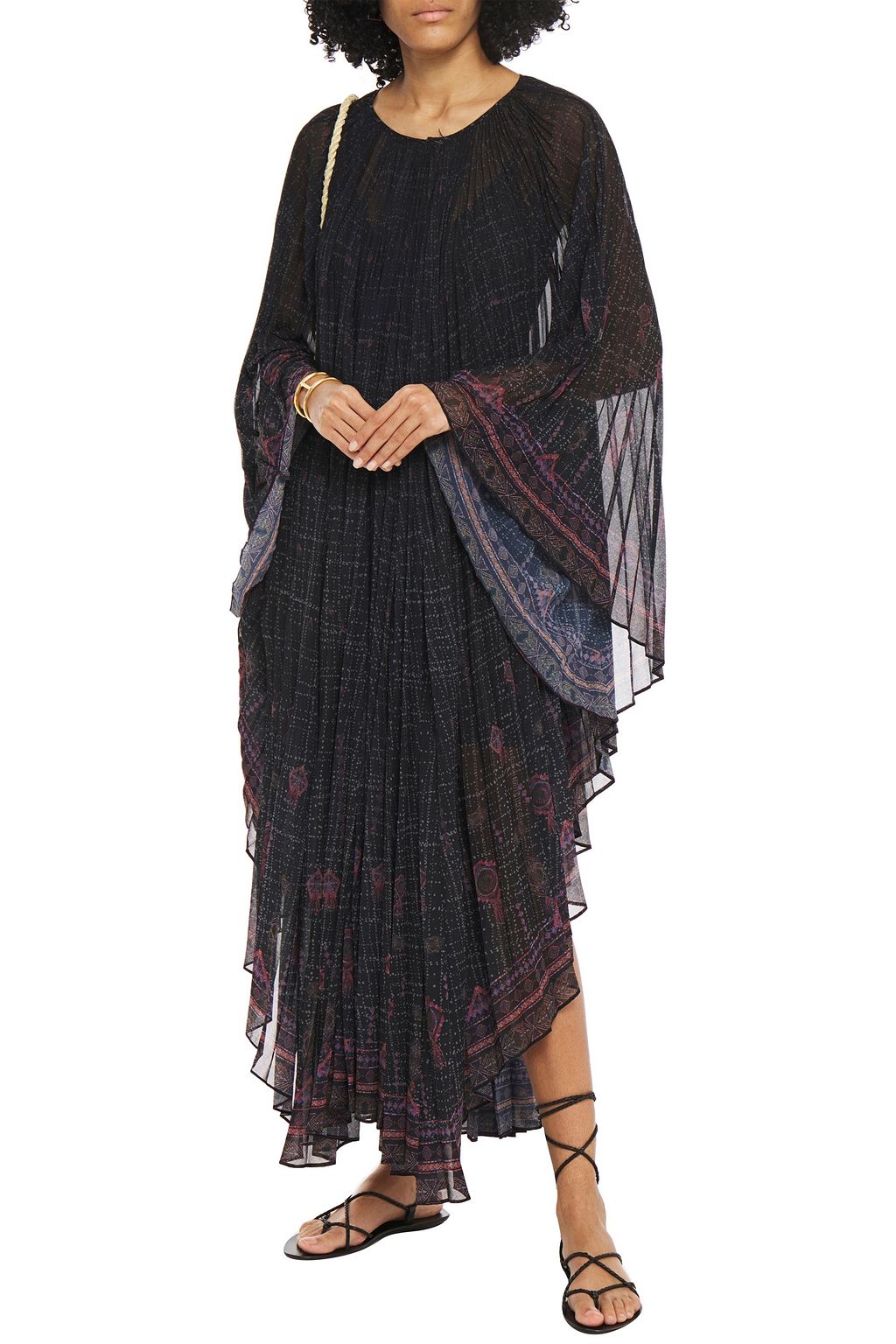CAMILLA Lace-paneled crystal-embellished printed chiffon maxi dress