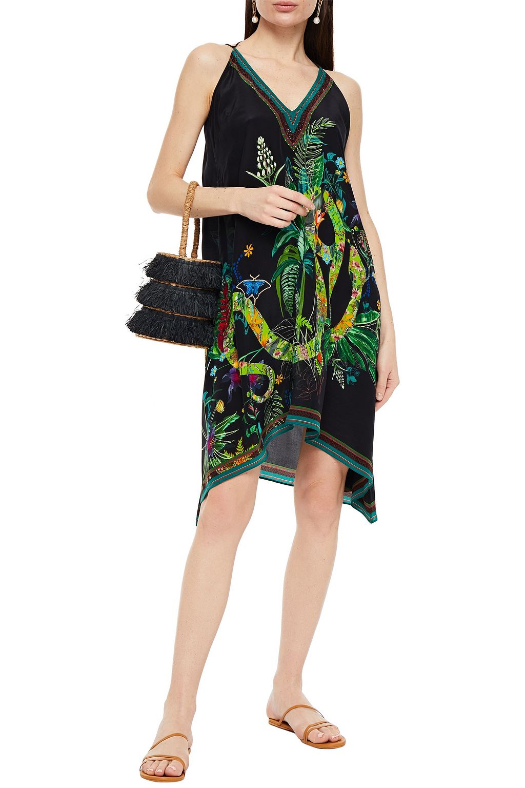CAMILLA Crystal-embellished printed silk crepe de chine dress