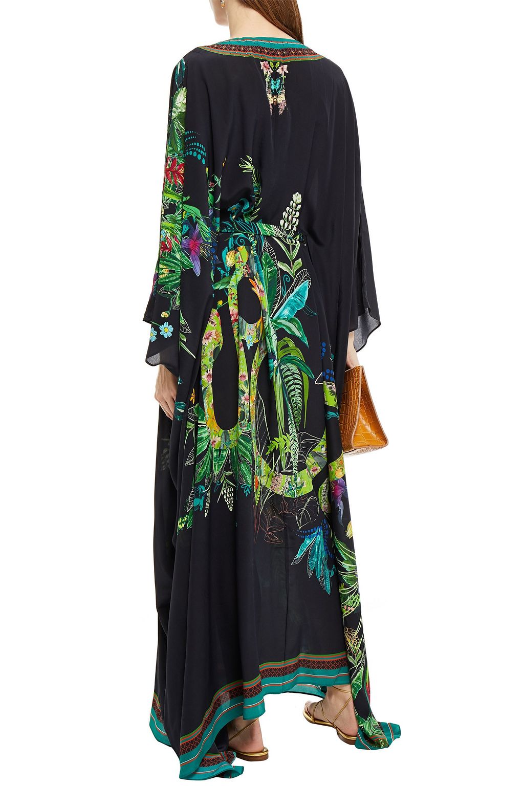CAMILLA Lace-up crystal-embellished printed silk crepe de chine kaftan