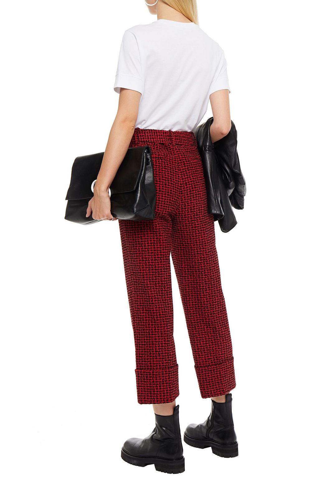 ALEXANDER WANG Cropped belted tweed straight-leg pants