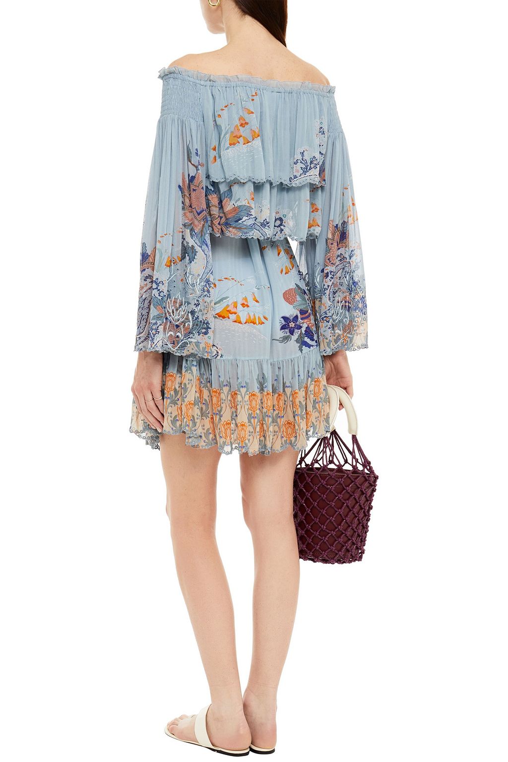 CAMILLA Off-the-shoulder tiered printed georgette and silk crepe de chine mini dress